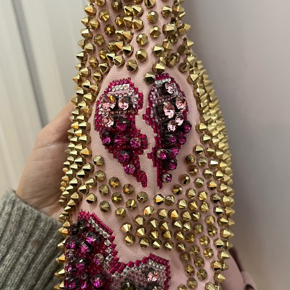 Philipp Plein Pink Leather Jacket w/ Studded Sleeves & Crystal Patches S As Is - Picture 13 of 16